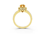 Yellow gold Marquise Cut Diamond Solitaire Ring with Shared Prong Pavé Band_3