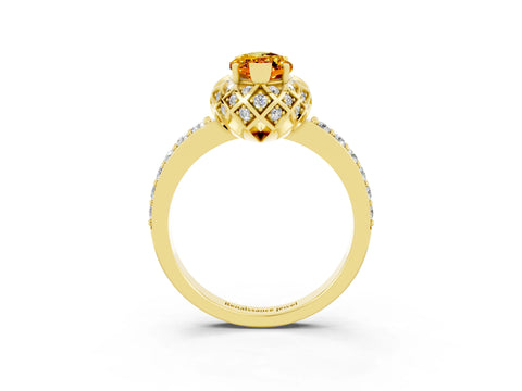 Yellow gold Marquise Cut Diamond Solitaire Ring with Shared Prong Pavé Band_3