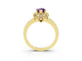 Yellow gold Marquise Cut Diamond Solitaire Ring with Shared Prong Pavé Band_3