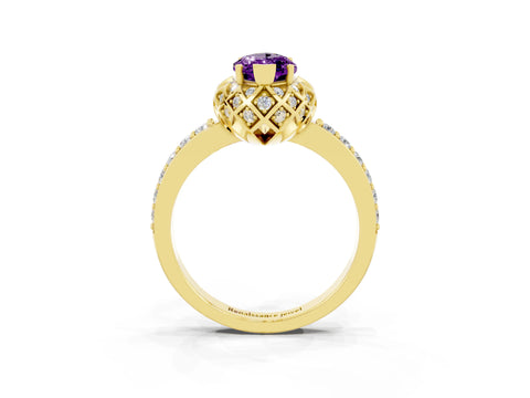 Yellow gold Marquise Cut Diamond Solitaire Ring with Shared Prong Pavé Band_3
