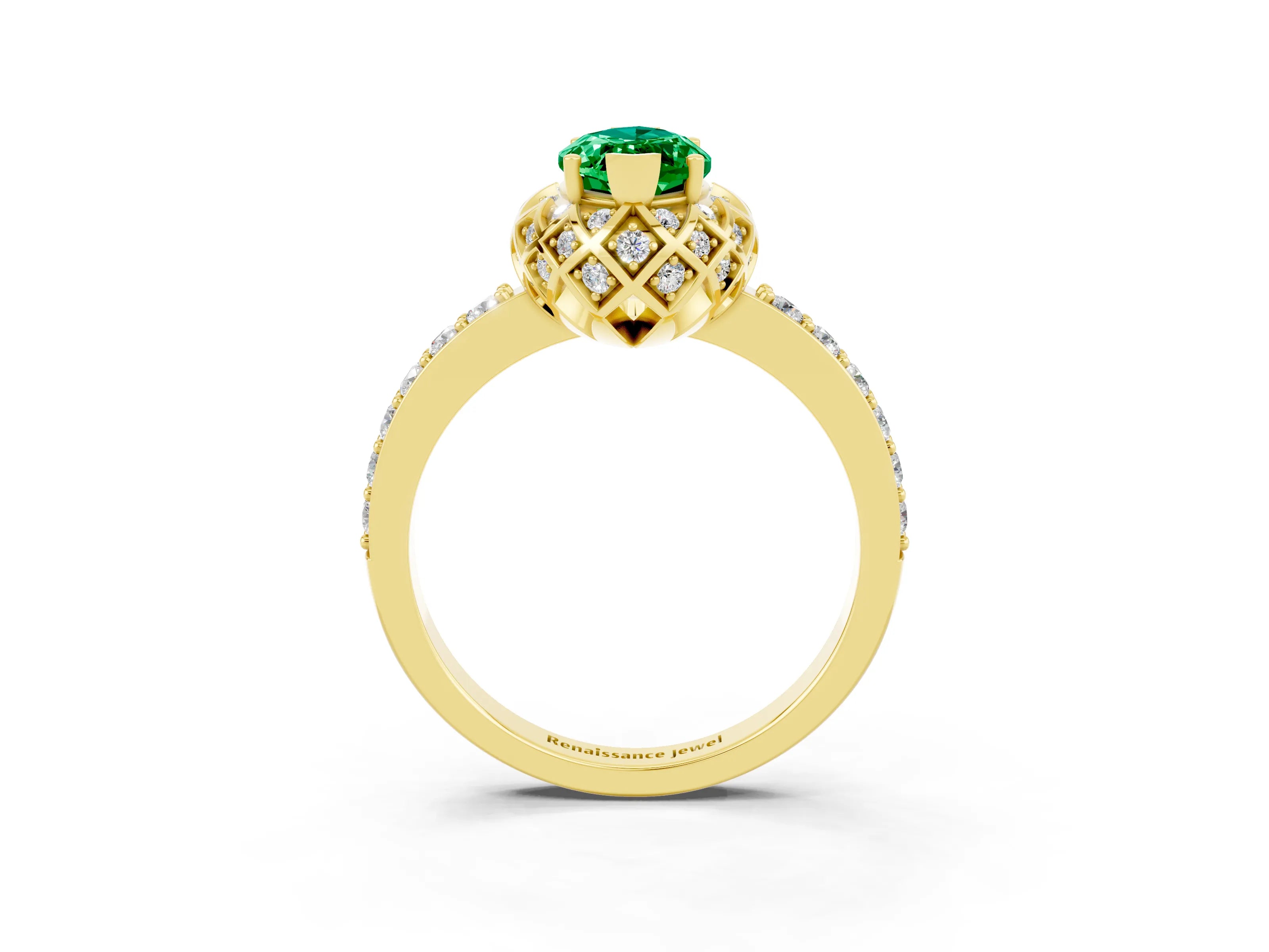 Yellow gold Marquise Cut Diamond Solitaire Ring with Shared Prong Pavé Band_3