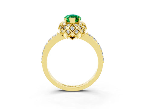 Yellow gold Marquise Cut Diamond Solitaire Ring with Shared Prong Pavé Band_3