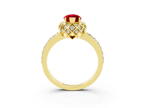 Yellow gold Marquise Cut Diamond Solitaire Ring with Shared Prong Pavé Band_3
