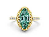 Yellow gold Marquise Cut Diamond Solitaire Ring with Shared Prong Pavé Band