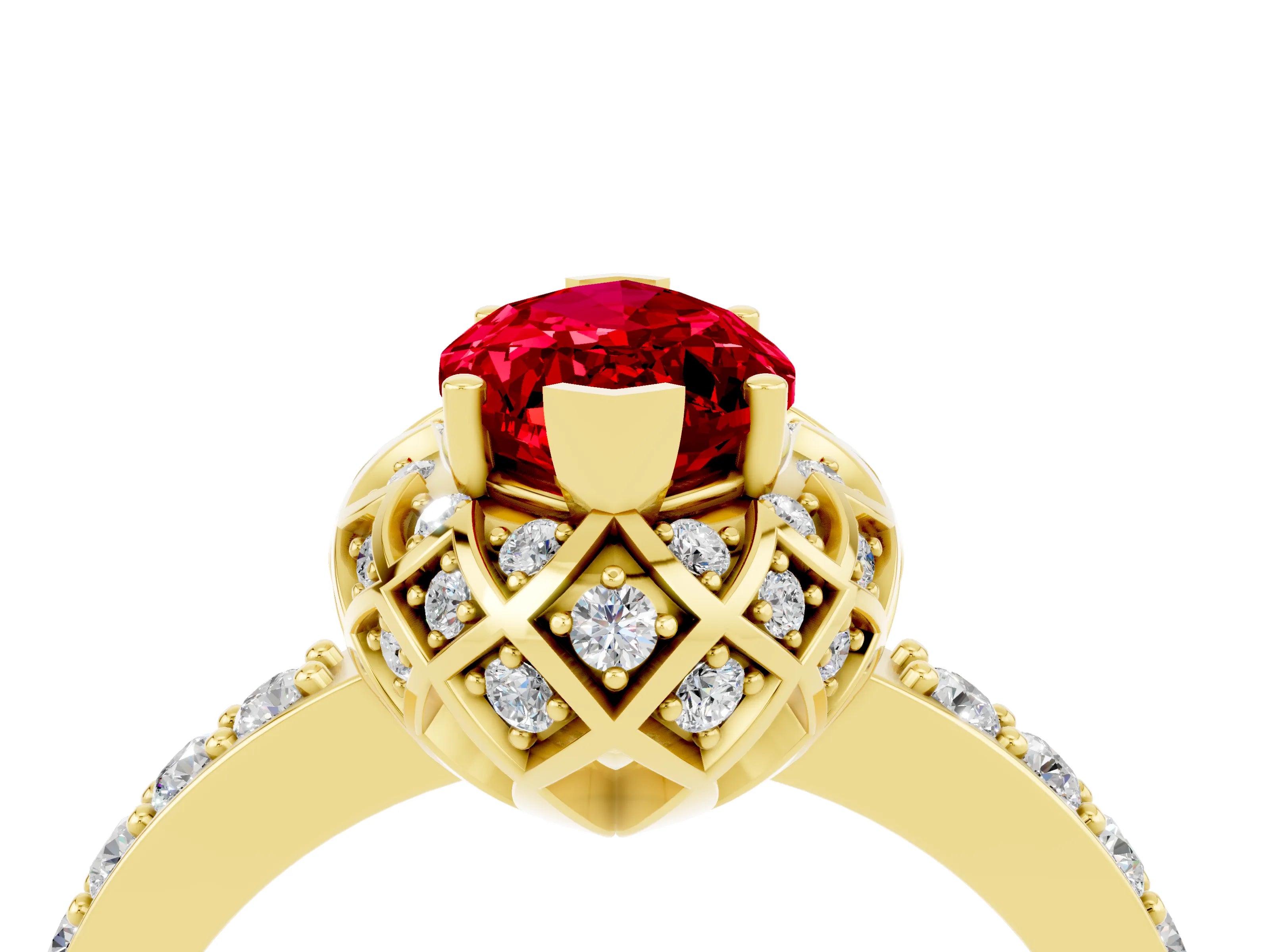 Yellow gold Marquise Cut Diamond Solitaire Ring with Shared Prong Pavé Band_4