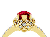 Yellow gold Marquise Cut Diamond Solitaire Ring with Shared Prong Pavé Band_4