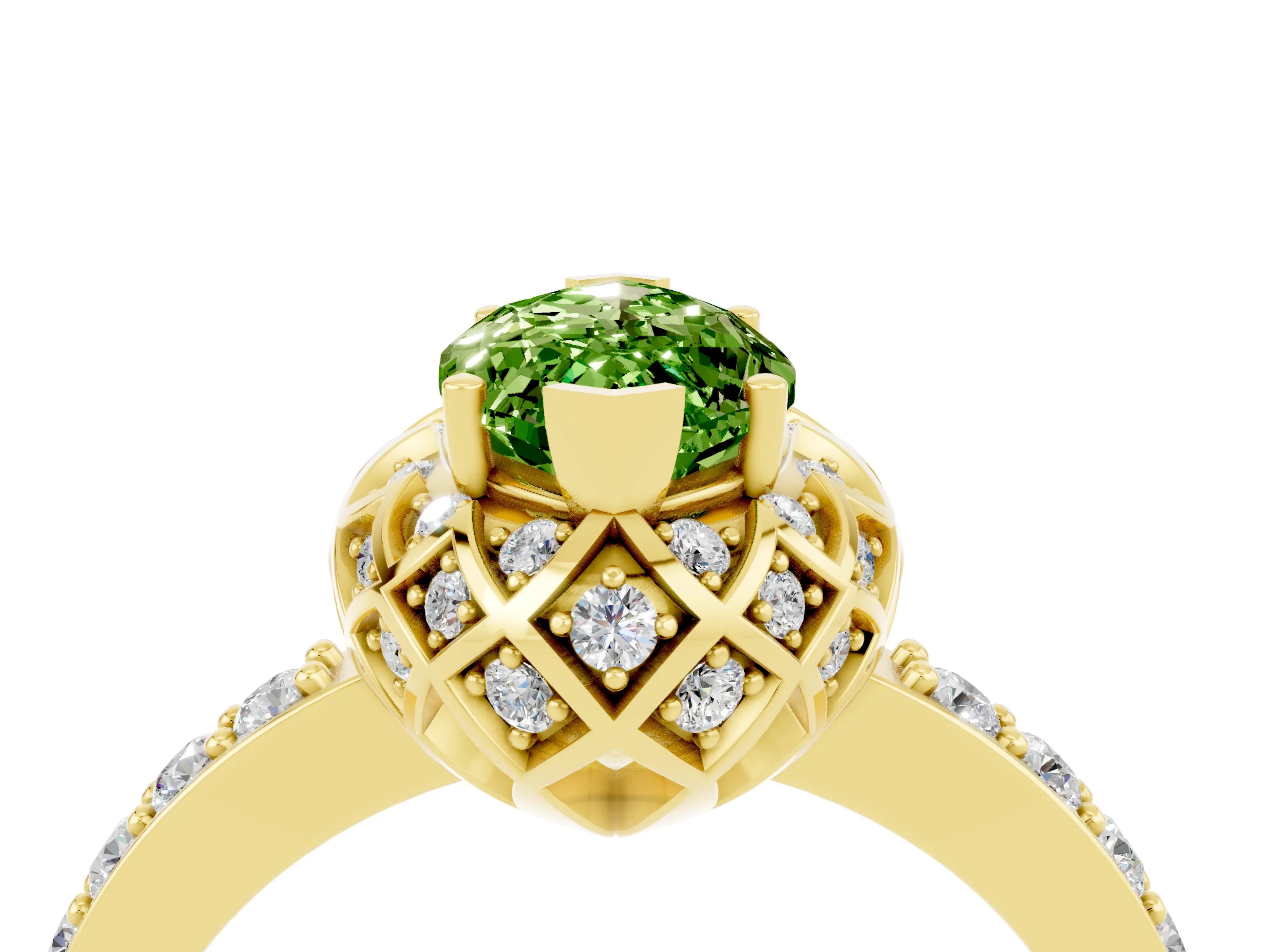 Yellow gold Marquise Cut Diamond Solitaire Ring with Shared Prong Pavé Band_4