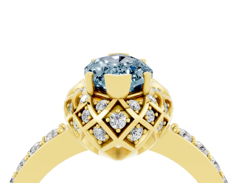 Yellow gold Marquise Cut Diamond Solitaire Ring with Shared Prong Pavé Band_4