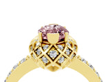 Yellow gold Marquise Cut Diamond Solitaire Ring with Shared Prong Pavé Band_4