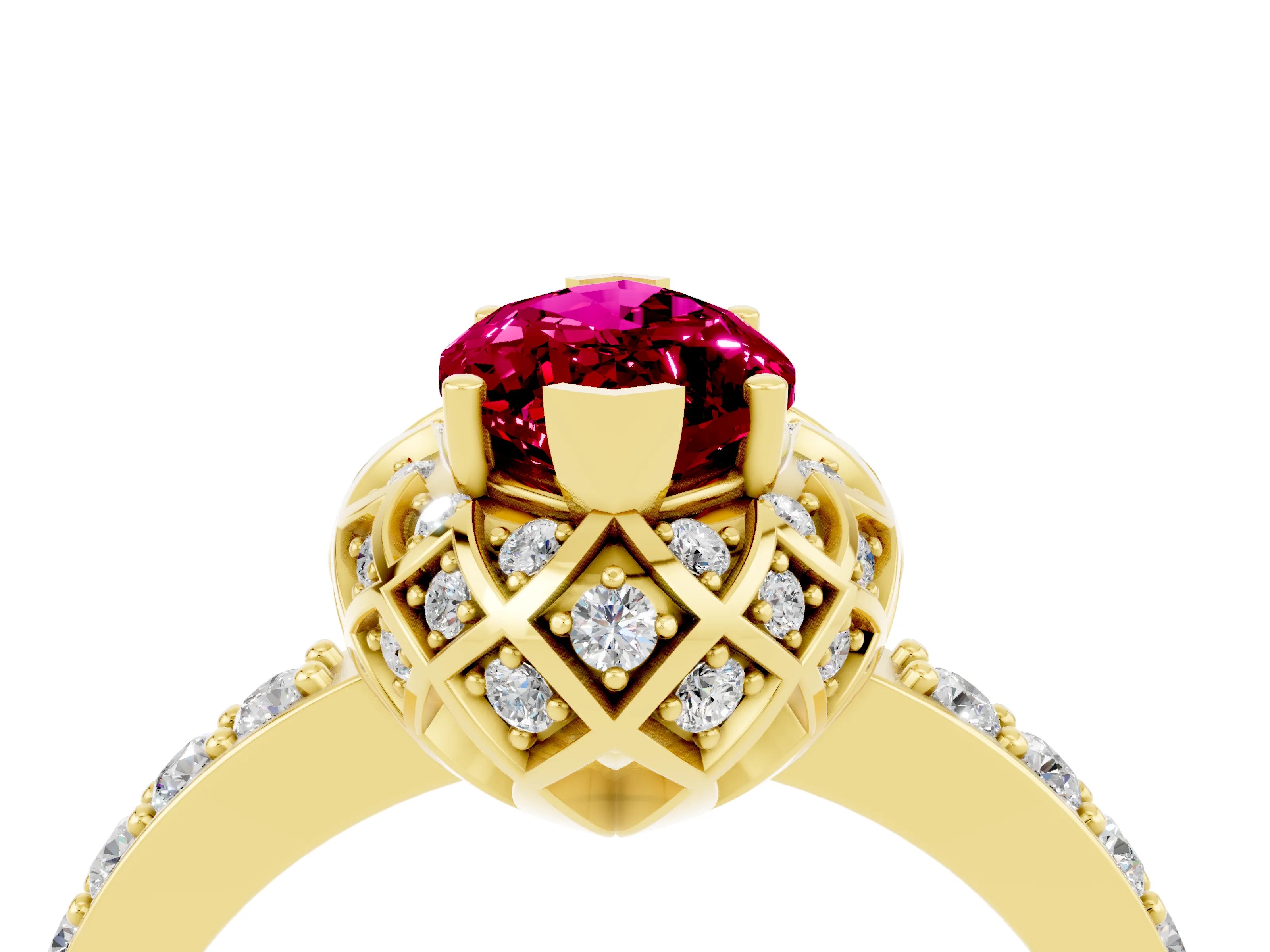 Yellow gold Marquise Cut Diamond Solitaire Ring with Shared Prong Pavé Band_4