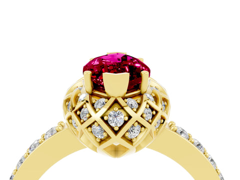 Yellow gold Marquise Cut Diamond Solitaire Ring with Shared Prong Pavé Band_4