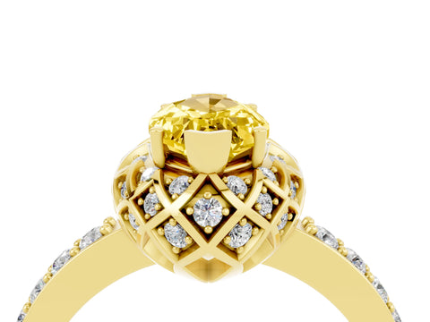 Yellow gold Marquise Cut Diamond Solitaire Ring with Shared Prong Pavé Band_4