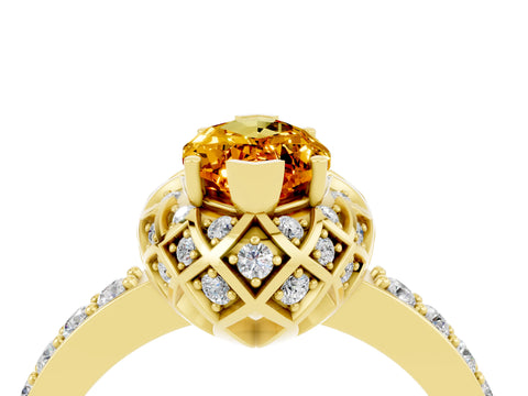 Yellow gold Marquise Cut Diamond Solitaire Ring with Shared Prong Pavé Band_4