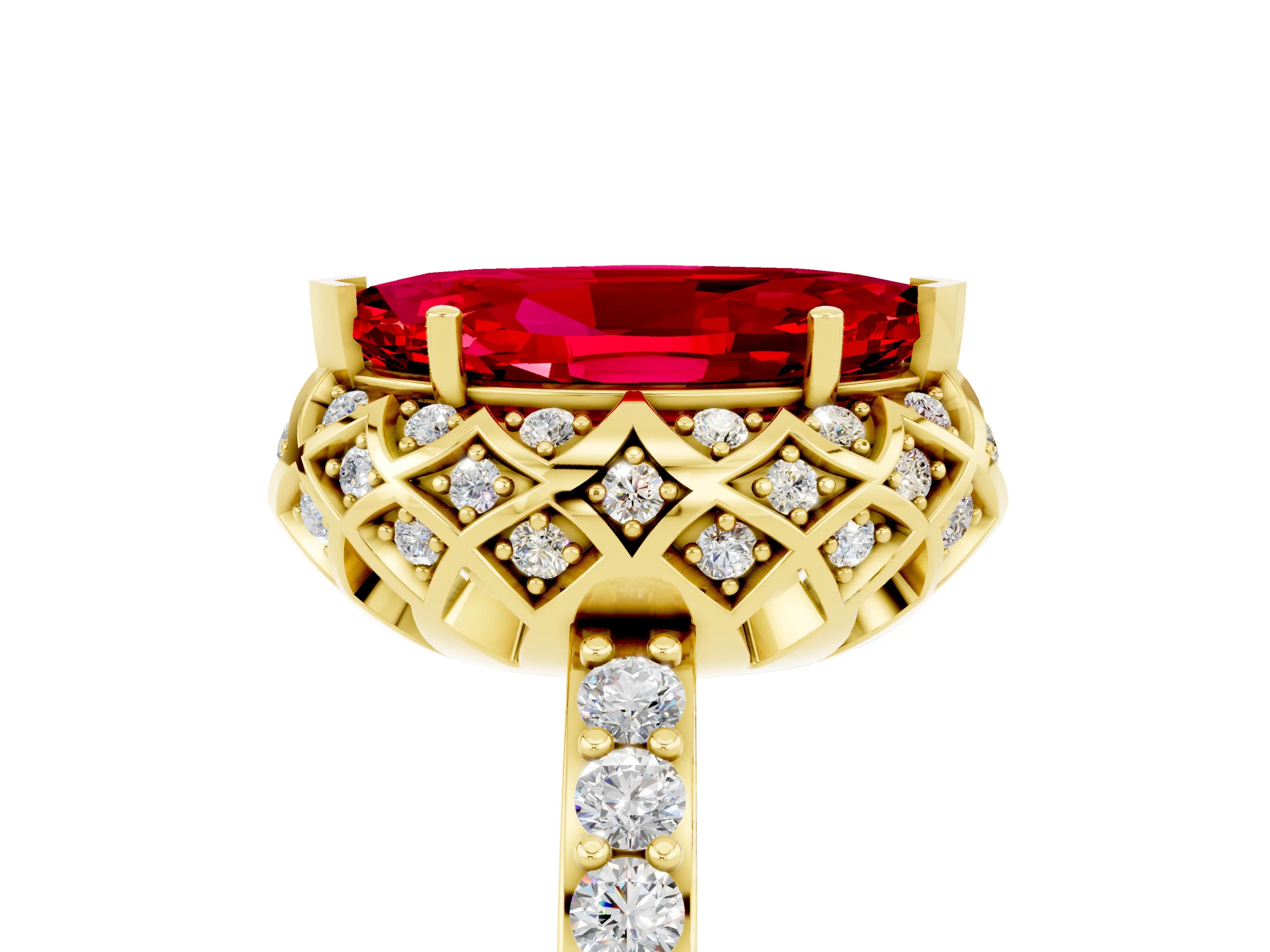 Yellow gold Marquise Cut Diamond Solitaire Ring with Shared Prong Pavé Band_5