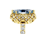 Yellow gold Marquise Cut Diamond Solitaire Ring with Shared Prong Pavé Band_5