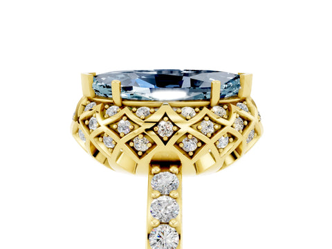 Yellow gold Marquise Cut Diamond Solitaire Ring with Shared Prong Pavé Band_5