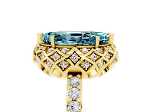 Yellow gold Marquise Cut Diamond Solitaire Ring with Shared Prong Pavé Band_5