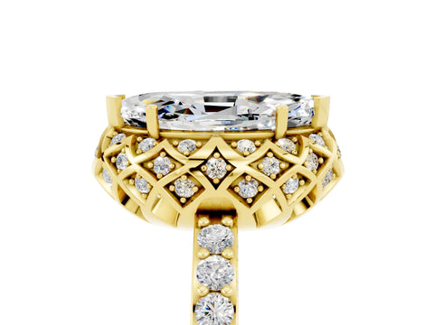 Yellow gold Marquise Cut Diamond Solitaire Ring with Shared Prong Pavé Band_5