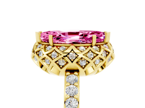 Yellow gold Marquise Cut Diamond Solitaire Ring with Shared Prong Pavé Band_5