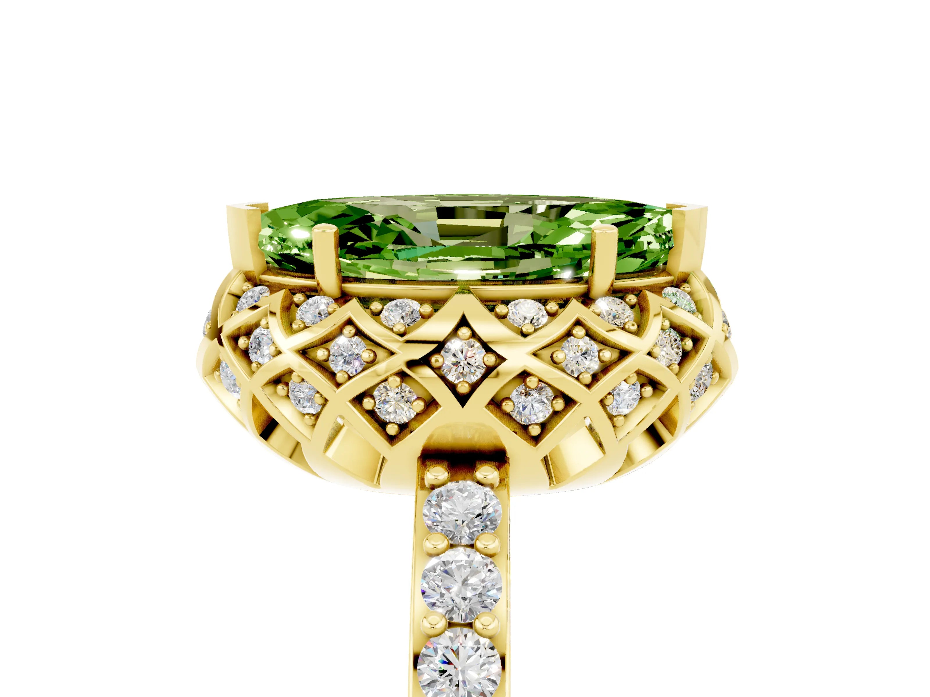 Yellow gold Marquise Cut Diamond Solitaire Ring with Shared Prong Pavé Band_5