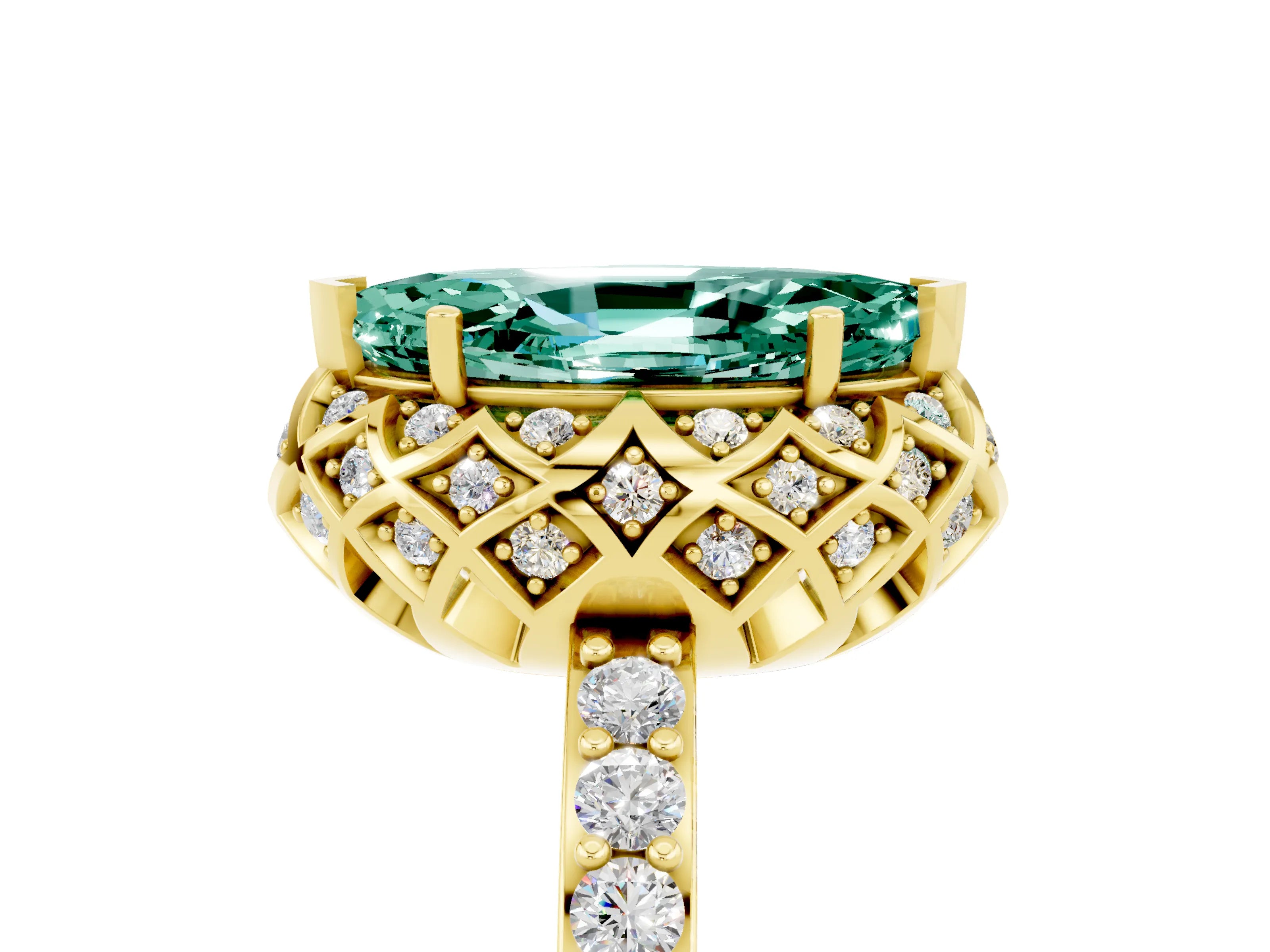 Yellow gold Marquise Cut Diamond Solitaire Ring with Shared Prong Pavé Band_5