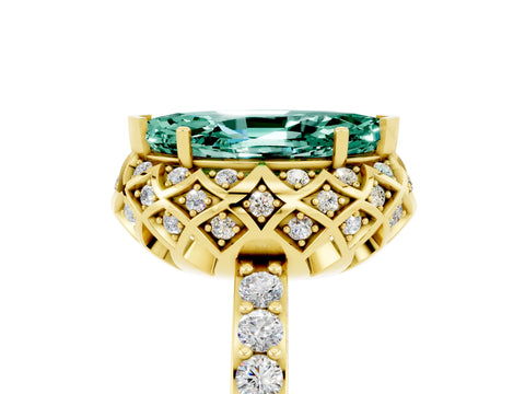 Yellow gold Marquise Cut Diamond Solitaire Ring with Shared Prong Pavé Band_5