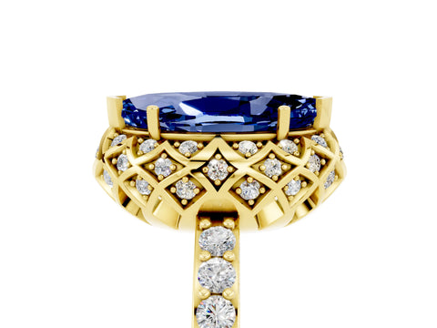 Yellow gold Marquise Cut Diamond Solitaire Ring with Shared Prong Pavé Band_5