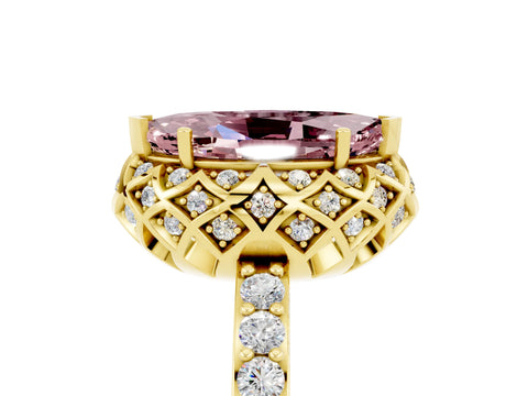 Yellow gold Marquise Cut Diamond Solitaire Ring with Shared Prong Pavé Band_5