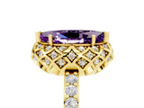 Yellow gold Marquise Cut Diamond Solitaire Ring with Shared Prong Pavé Band_5