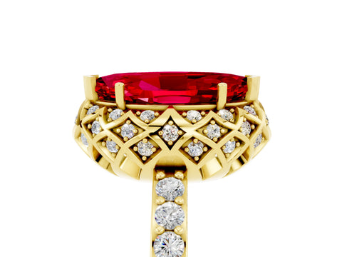 Yellow gold Marquise Cut Diamond Solitaire Ring with Shared Prong Pavé Band_5
