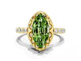 Yellow gold Marquise Cut Diamond Solitaire Ring with Shared Prong Pavé Band