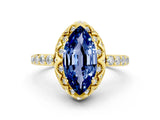 Yellow gold Marquise Cut Diamond Solitaire Ring with Shared Prong Pavé Band