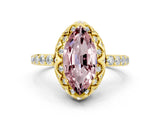 Yellow gold Marquise Cut Diamond Solitaire Ring with Shared Prong Pavé Band