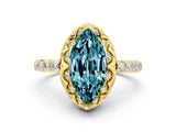 Yellow gold Marquise Cut Diamond Solitaire Ring with Shared Prong Pavé Band