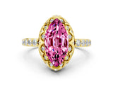 Yellow gold Marquise Cut Diamond Solitaire Ring with Shared Prong Pavé Band