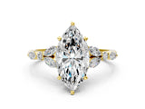 Yellow gold Marquise Cut Diamond Solitaire Ring with Side Stones and Four-Prong Setting_103