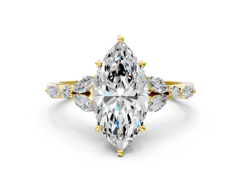 Yellow gold Marquise Cut Diamond Solitaire Ring with Side Stones and Four-Prong Setting_103