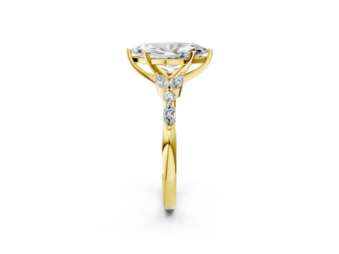 Yellow gold Marquise Cut Diamond Solitaire Ring with Side Stones and Four-Prong Setting_105