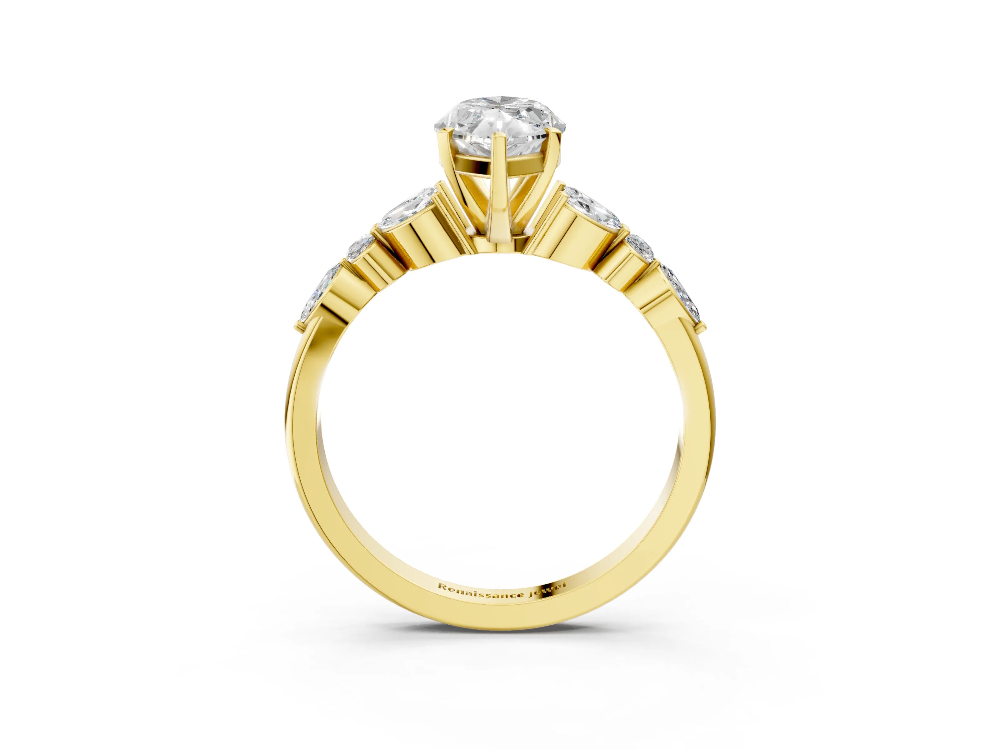 Yellow gold Marquise Cut Diamond Solitaire Ring with Side Stones and Four-Prong Setting_106