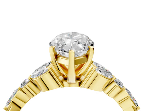 Yellow gold Marquise Cut Diamond Solitaire Ring with Side Stones and Four-Prong Setting_107