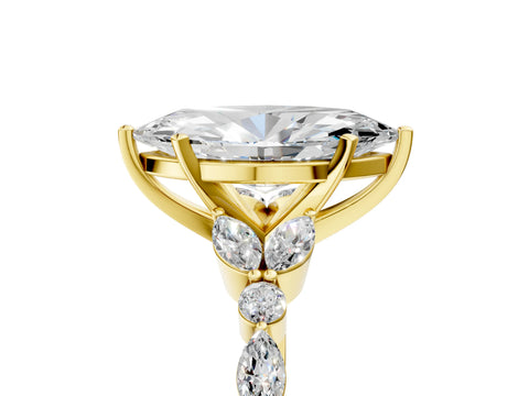 Yellow gold Marquise Cut Diamond Solitaire Ring with Side Stones and Four-Prong Setting_108