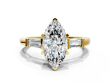 Yellow gold Marquise Cut Diamond Solitaire Ring with Tapered Baguette Accents and Four-Prong Setting_79