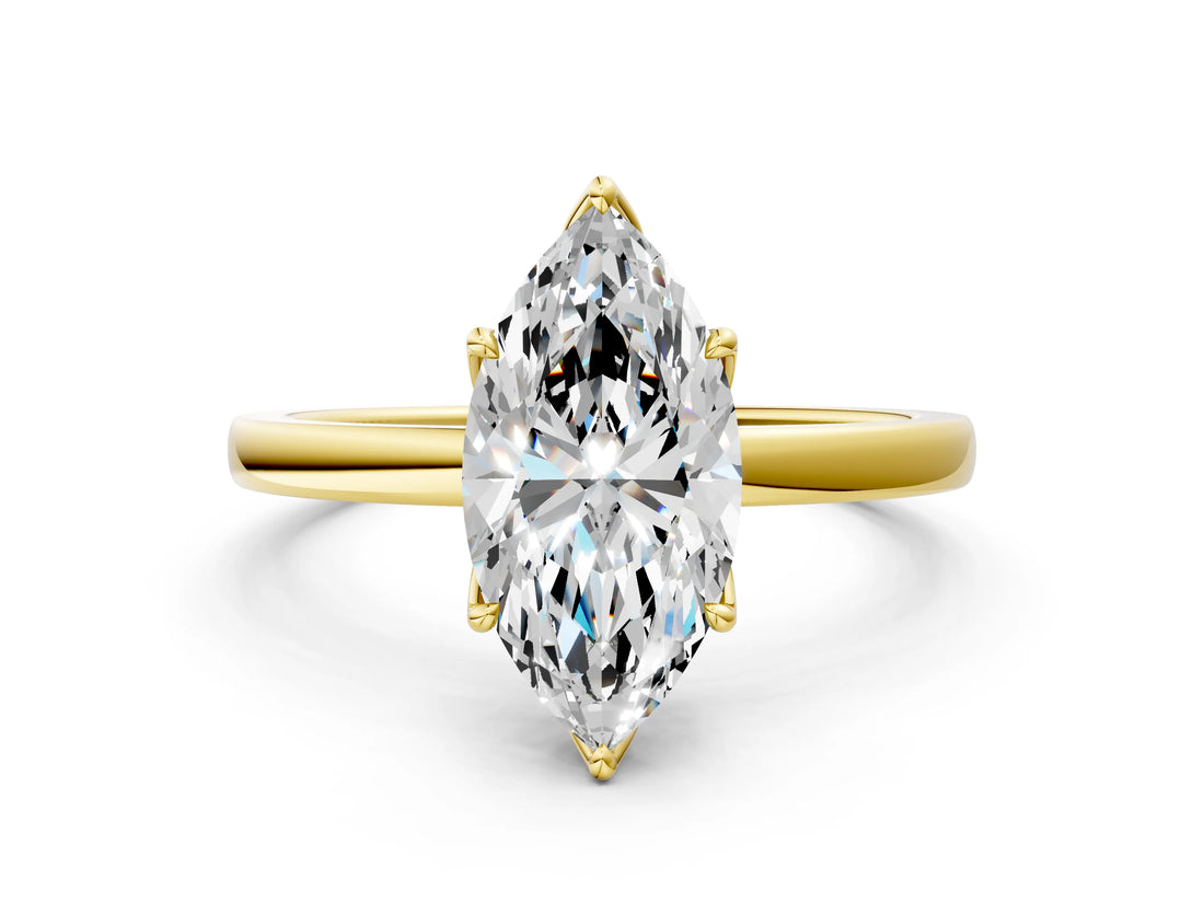Yellow gold Marquise Cut Diamond Solitaire Ring with Thin Band and Prong Setting_24