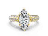 Yellow gold Marquise Cut Diamond Solitaire Ring with Three-Row Pavé Band and Four-Prong Setting_49