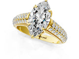 Yellow gold Marquise Cut Diamond Solitaire Ring with Three-Row Pavé Band and Four-Prong Setting_50