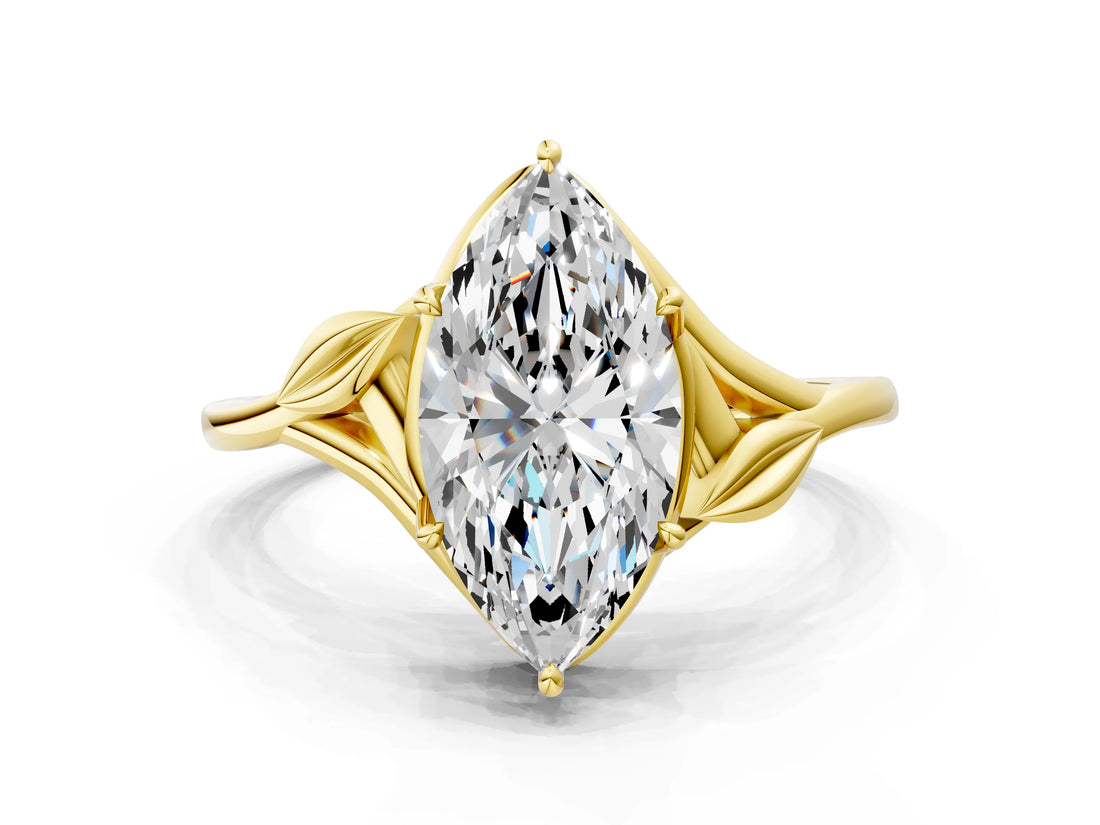 Yellow gold Marquise Cut Diamond Solitaire Ring with Twist Band and Four-Prong Setting_83