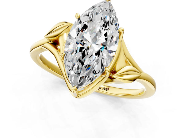 Yellow gold Marquise Cut Diamond Solitaire Ring with Twist Band and Four-Prong Setting