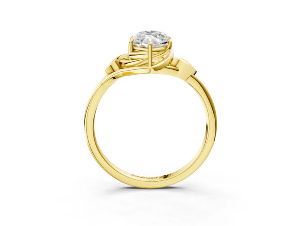 Yellow gold Marquise Cut Diamond Solitaire Ring with Twist Band and Four-Prong Setting