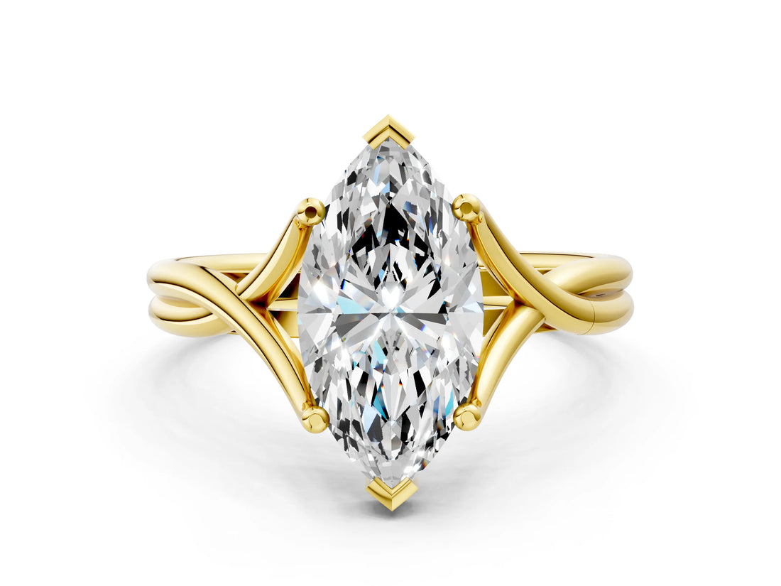 Yellow gold Marquise Cut Diamond Solitaire Twist Band Prong Setting Ring_67