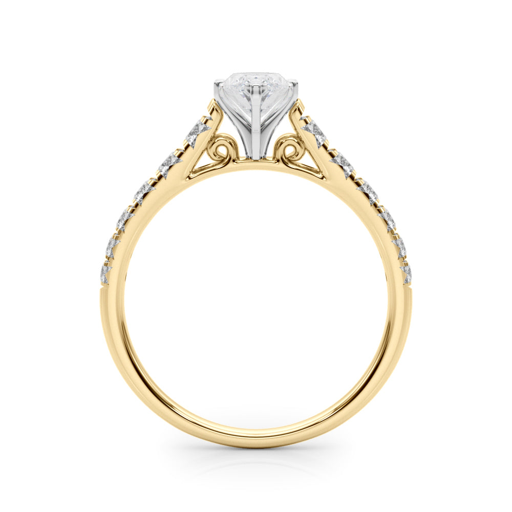 Yellow gold Marquise Cut Diamond Solitaire with Pave Band and Four-Prong Setting 2